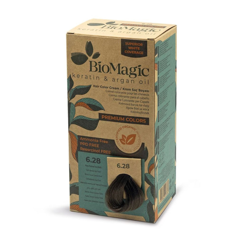 FARBA DO WŁOSÓW POPIELATO PERŁOWY CIEMNY BLOND (6.28) 170 ml - BIOMAGIC