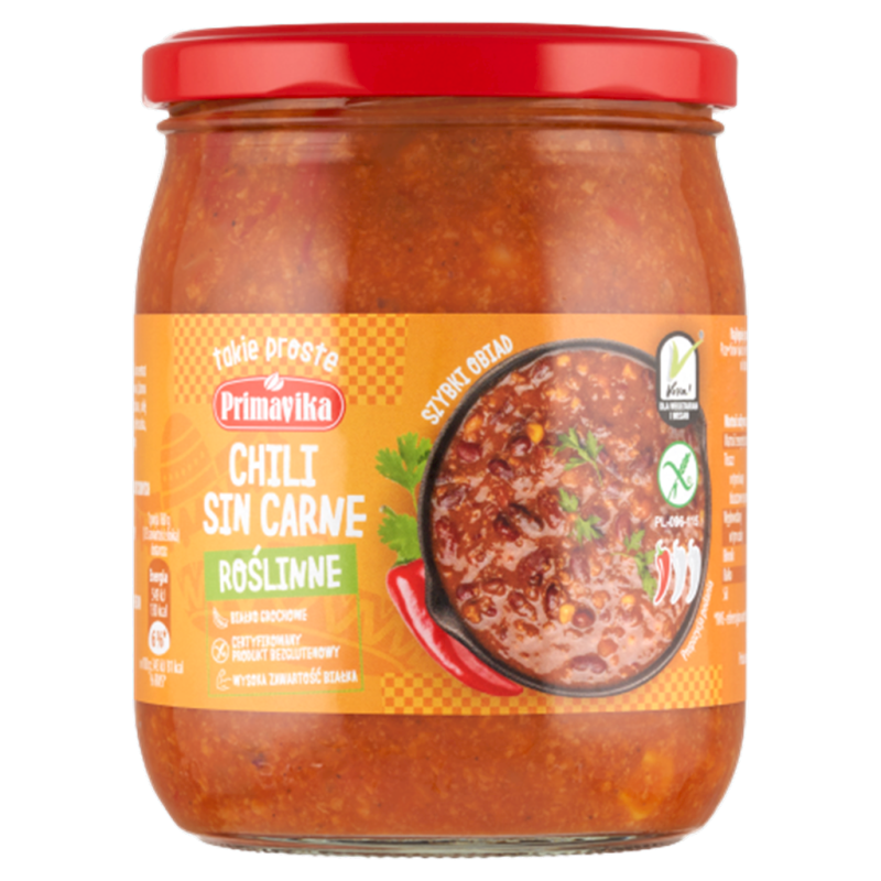 SOS WEGAŃSKI CHILI SIN CARNE BEZGLUTENOWY 470 g - PRIMAVIKA
