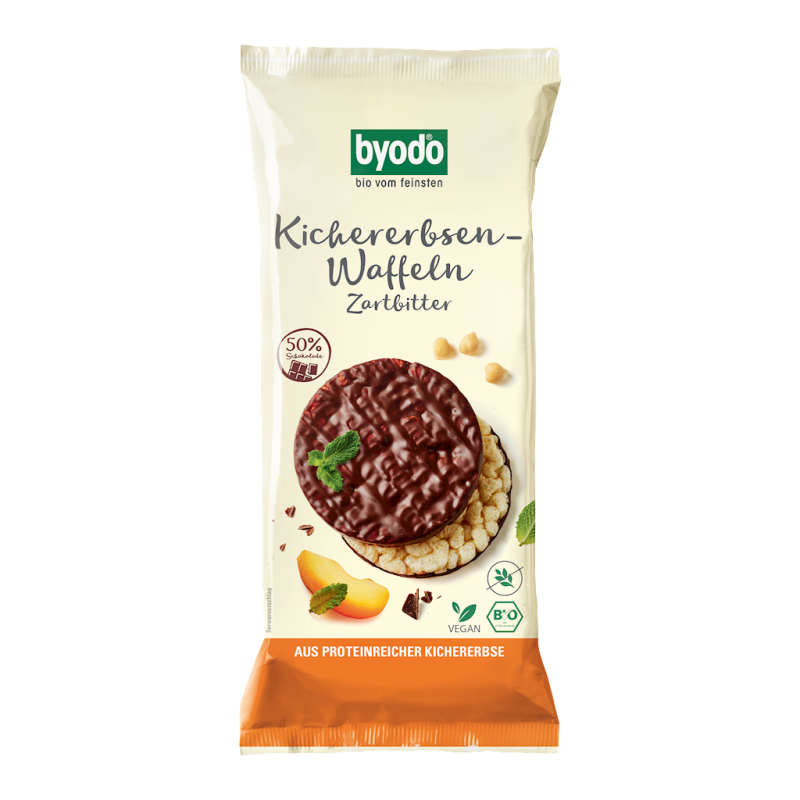 WAFLE Z CIECIERZYCY OBLANE CZEKOLADĄ GORZKĄ BEZGLUTENOWE BIO 65 g - BYODO