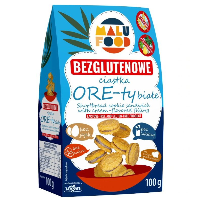 CIASTKA ORE-TY BIAŁE BEZ CUKRU BEZGLUTENOWE 100 g - MALU FOOD
