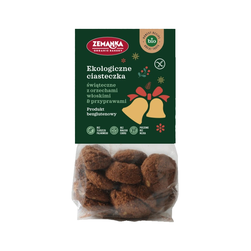 CIASTKA ŚWIĄTECZNE Z ORZECHAMI WŁOSKIMI I PRZYPRAWAMI KORZENNYMI BEZGLUTENOWE BIO 100 g - ZEMANKA (PRODUKT SEZONOWY)