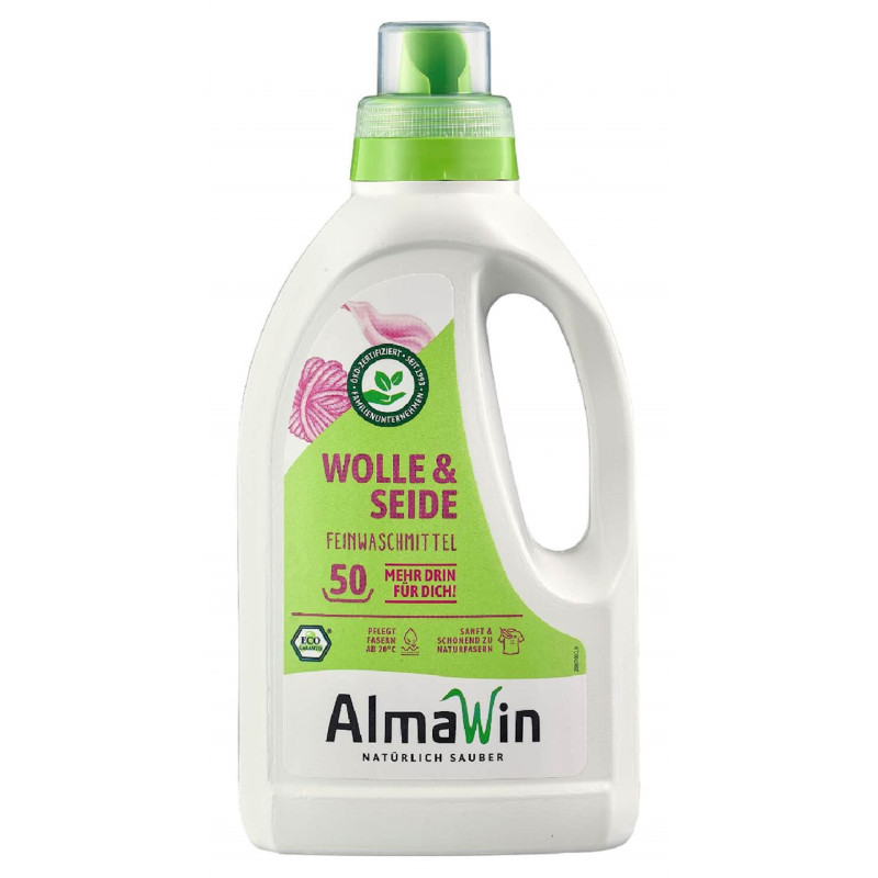 PŁYN DO PRANIA WEŁNIANYCH I JEDWABNYCH UBRAŃ (KONCENTRAT) ECO 750 ml (50 PRAŃ) - ALMAWIN