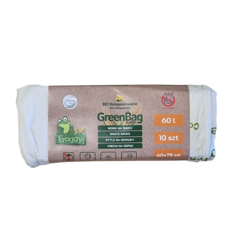 WORKI NA ODPADY BIO I ZMIESZANE (KOMPOSTOWALNE I BIODEGRADOWALNE) 60 L 10 szt - FROGGY (GREENBAG)