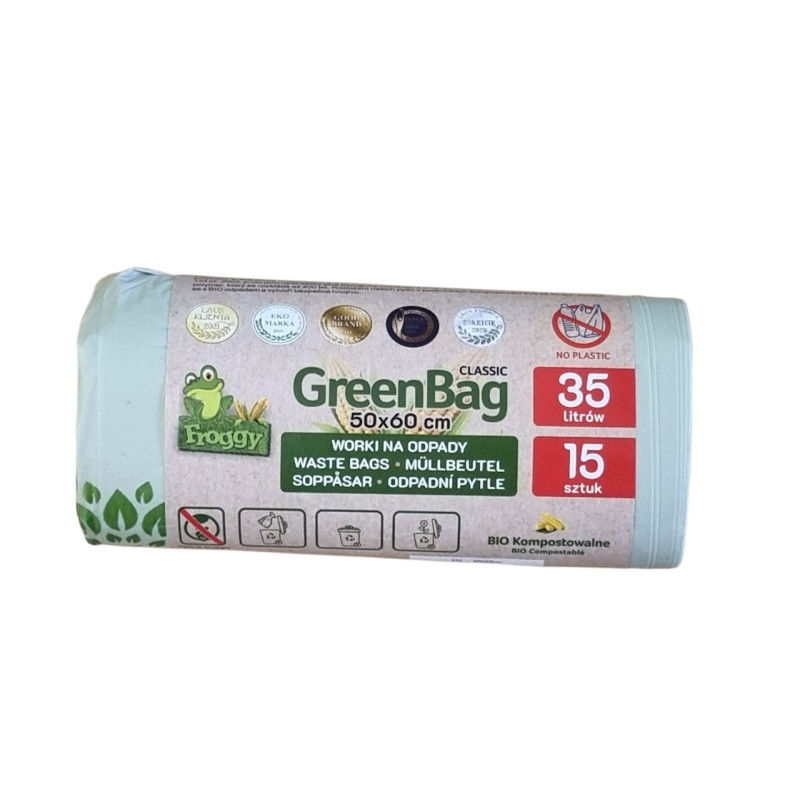 WORKI NA ODPADY BIO I ZMIESZANE (KOMPOSTOWALNE I BIODEGRADOWALNE) 35 L 15 szt - FROGGY (GREENBAG)