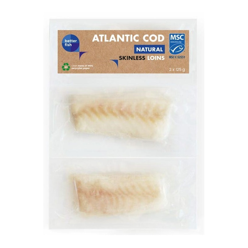 DORSZ ATLANTYCKI MSC POLĘDWICA BEZ SKÓRY MROŻONA (2 x 125 g) 250 g - BETTER FISH