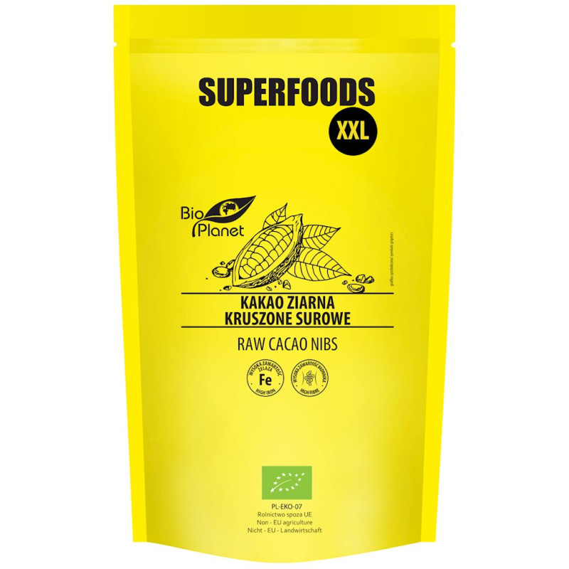 KAKAO ZIARNA KRUSZONE SUROWE BIO 600 g - BIO PLANET SUPERFOODS
