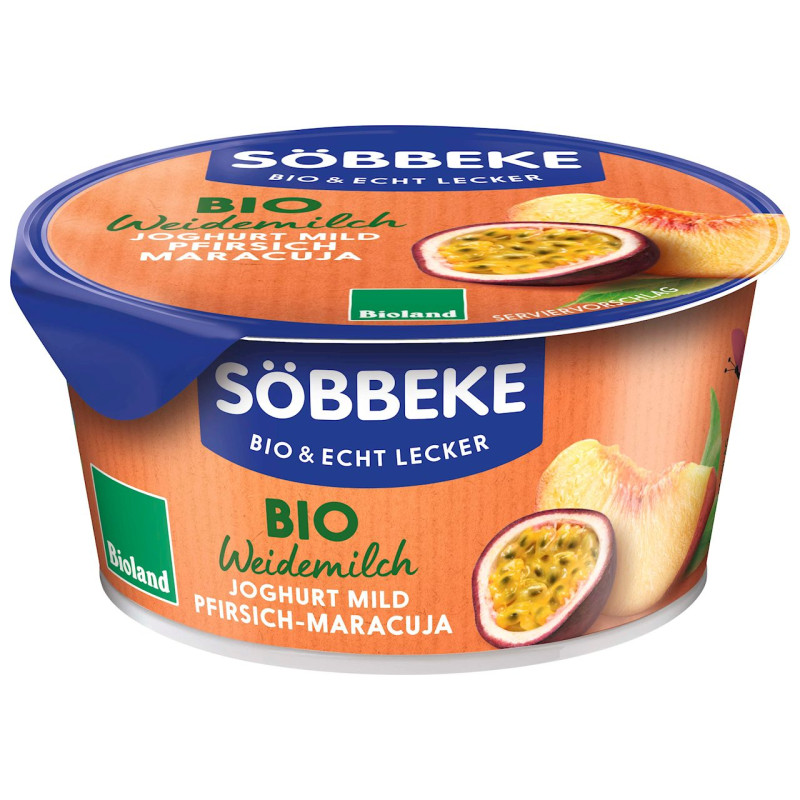 JOGURT KREMOWY BRZOSKWINIA - MARAKUJA (3,8 % TŁUSZCZU W MLEKU) BIO 150 g - SOBBEKE