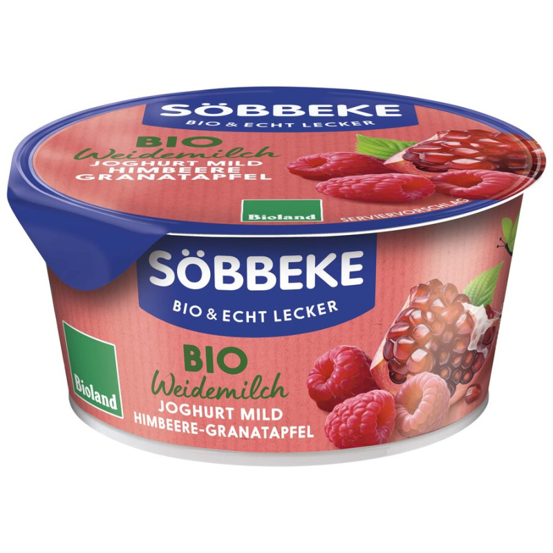 JOGURT KREMOWY MALINA - GRANAT (3,8 % TŁUSZCZU W MLEKU) BIO 150 g - SOBBEKE