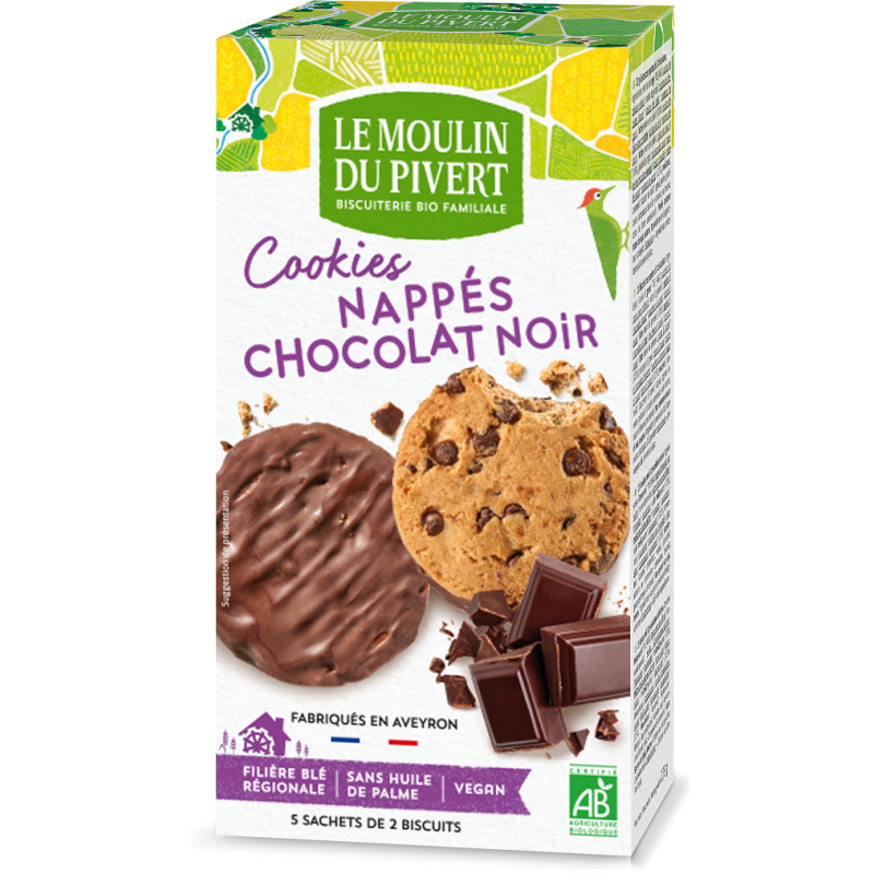 CIASTKA Z CZEKOLADĄ OBLANE CZEKOLADĄ GORZKĄ BIO 175 g - LE MOULIN DU PIVERT