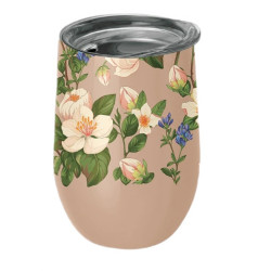 KUBEK TERMICZNY Z POKRYWKĄ BEŻOWY W KWIATY 420 ml - CHIC-MIC