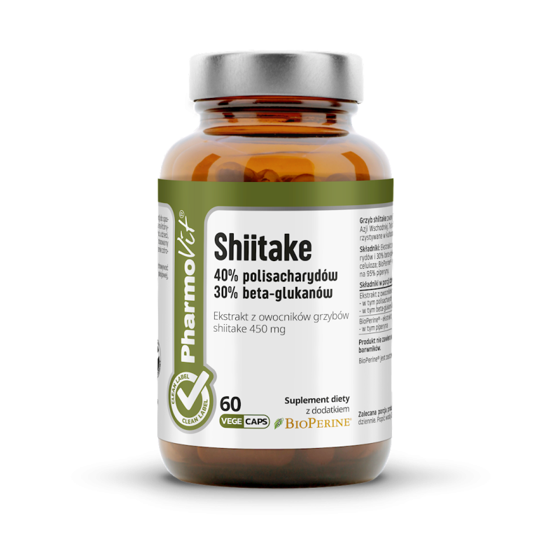 GRZYBY SHIITAKE EKSTRAKT (450 mg) BEZGLUTENOWY 60 KAPSUŁEK - PHARMOVIT (CLEAN LABEL)