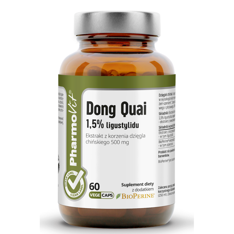 DZIĘGIEL CHIŃSKI (DONG QUAI) EKSTRAKT (500 mg) BEZGLUTENOWY 60 KAPSUŁEK - PHARMOVIT (CLEAN LABEL)