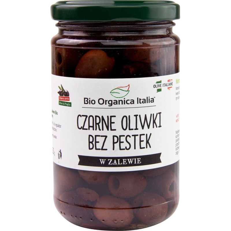 OLIWKI CZARNE BEZ PESTEK W ZALEWIE BIO 280 g (150 g) (SŁOIK) - BIO ORGANICA ITALIA