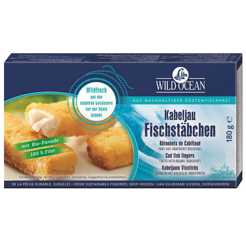 PALUSZKI RYBNE Z DORSZA W BIO PANIERCE MROŻONE 180 g - WILD OCEAN