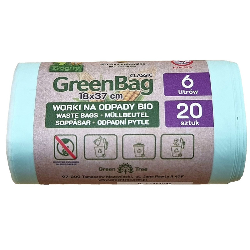 WORKI NA ODPADY BIO I ZMIESZANE (KOMPOSTOWALNE I BIODEGRADOWALNE) 6 L 20 szt - FROGGY (GREENBAG)