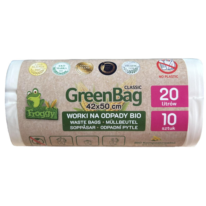 WORKI NA ODPADY BIO I ZMIESZANE (KOMPOSTOWALNE I BIODEGRADOWALNE) 20 L 10 szt - FROGGY (GREENBAG)
