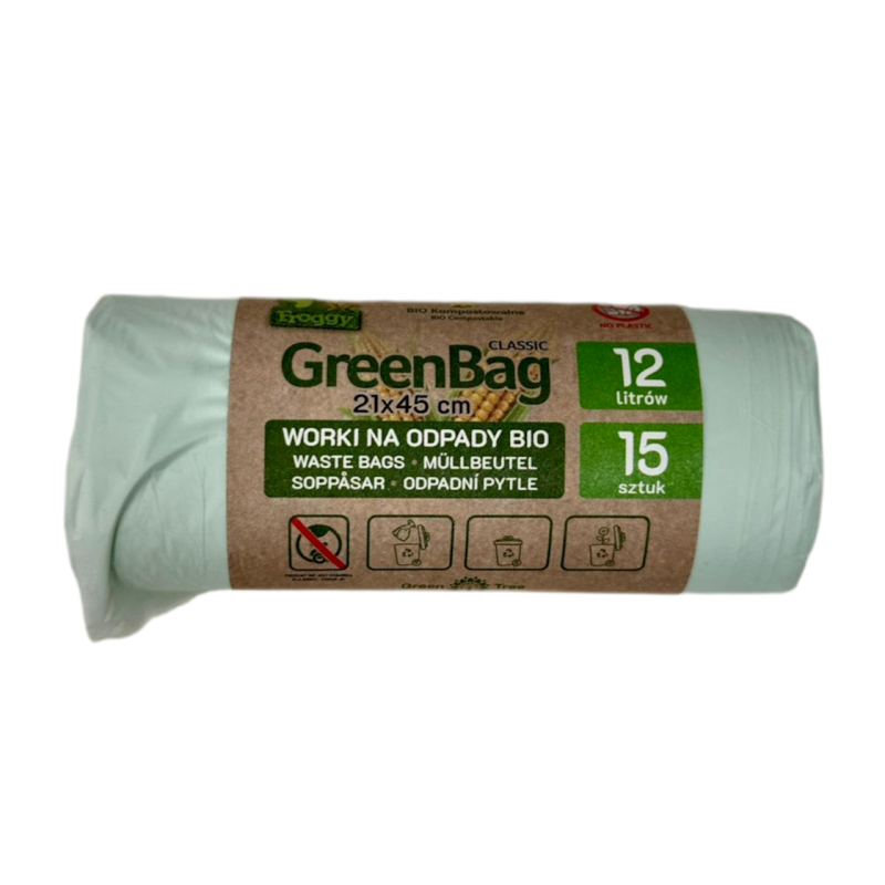 WORKI NA ODPADY BIO I ZMIESZANE (KOMPOSTOWALNE I BIODEGRADOWALNE) 12 L 15 szt - FROGGY (GREENBAG)