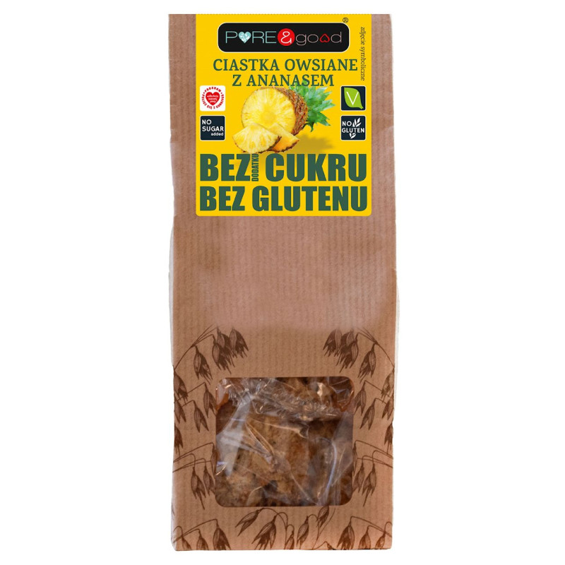 CIASTKA OWSIANE Z ANANASEM BEZ DODATKU CUKRÓW BEZGLUTENOWE 150 g - PURE&GOOD