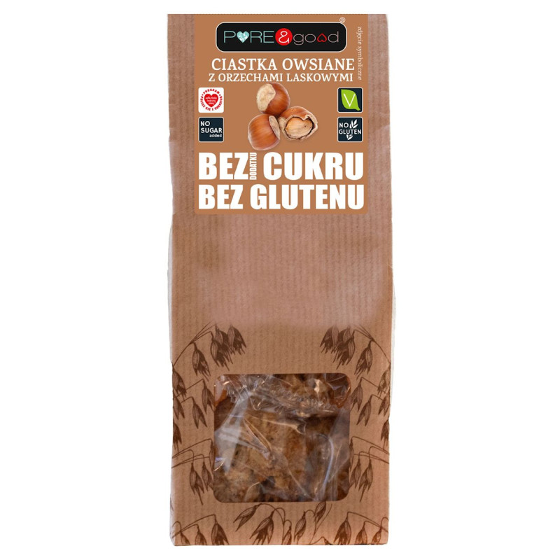 CIASTKA OWSIANE Z ORZECHAMI LASKOWYMI BEZ DODATKU CUKRÓW BEZGLUTENOWE 150 g - PURE&GOOD