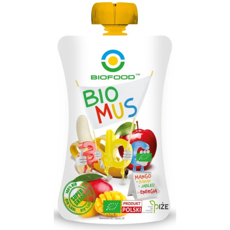 MUS MANGO - BANAN - JABŁKO BEZGLUTENOWY BIO 120 g - BIOFOOD