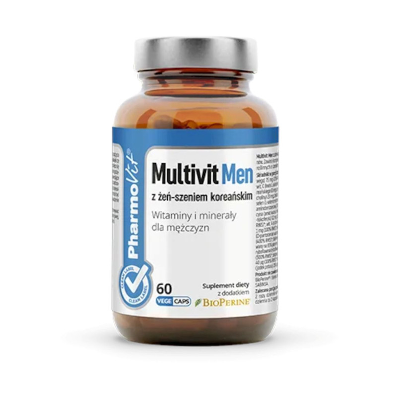 MULTIWITAMINA (MULTIVIT MEN Z ŻEŃ-SZENIEM KOREAŃSKIM) DLA MĘŻCZYZN BEZGLUTENOWA 60 KAPSUŁEK - PHARMOVIT (CLEAN LABEL)