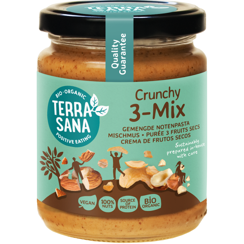 KREM ORZECHOWY CRUNCHY MIX (3 ORZECHY) BIO 250 g - TERRASANA