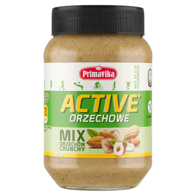 KREM ORZECHOWY CRUNCHY MIX (4 ORZECHY) SOLONY BEZGLUTENOWY 470 g - PRIMAVIKA