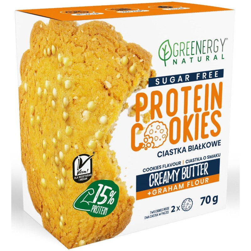 CIASTKA PROTEINOWE O SMAKU MAŚLANYM BEZ CUKRU (2 x 35 g) 70 g - GREENERGY