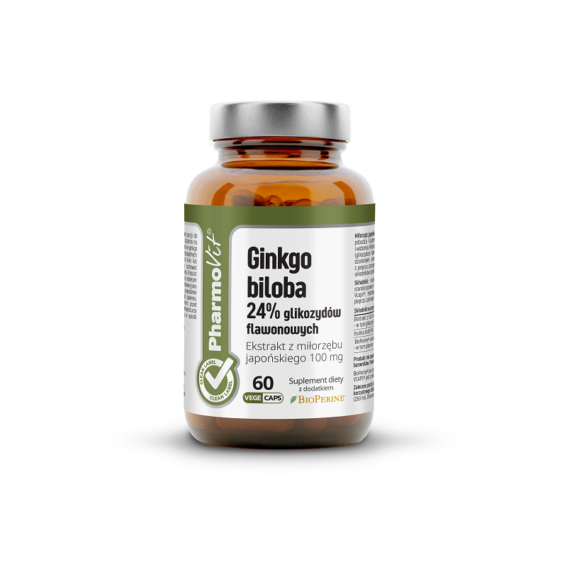 MIŁORZĄB JAPOŃSKI - GINKGO BILOBA EKSTRAKT (100 mg) BEZGLUTENOWY 60 KAPSUŁEK - PHARMOVIT (CLEAN LABEL)