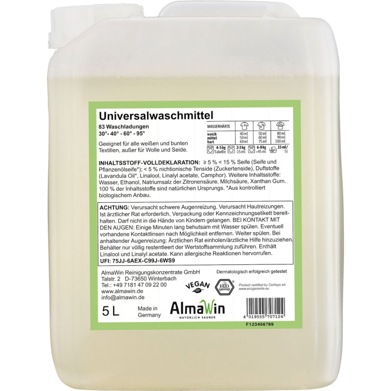 PŁYN DO PRANIA UNIWERSALNY LAWENDOWY ECO 5 L (83 PRANIA) - ALMAWIN