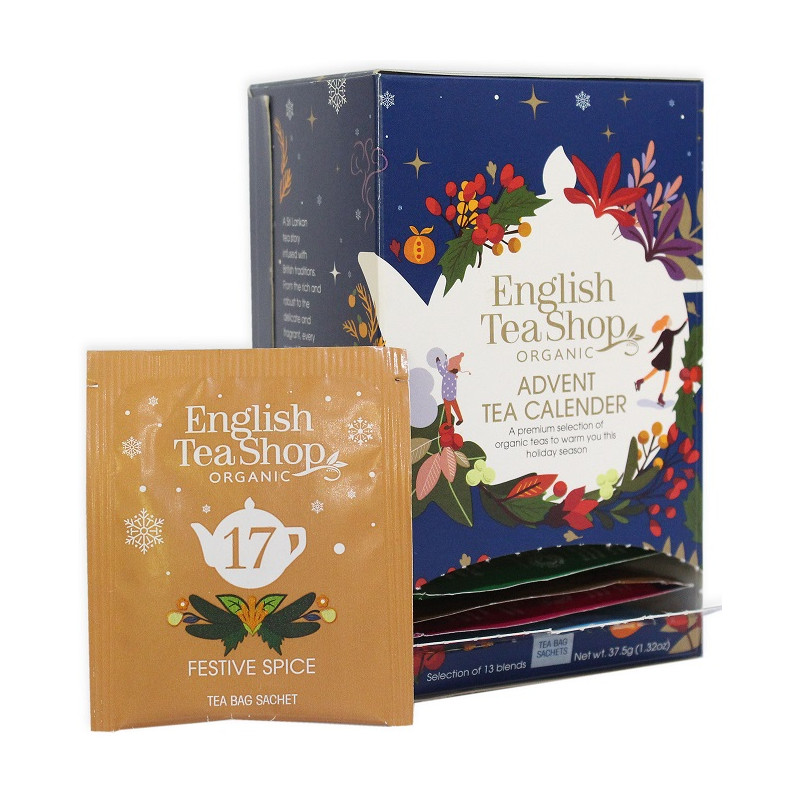 KALENDARZ ADWENTOWY NIEBIESKI (HERBATY I HERBATKI) BIO (13 SMAKÓW) (25 x 1,5 g) 37,5 g - ENGLISH TEA SHOP ORGANIC (PRODUKT SEZON